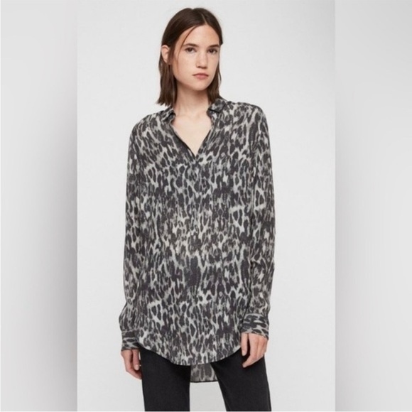 All Saints Keri Ash Grey Leopard Print Shirt Small - Picture 1 of 16